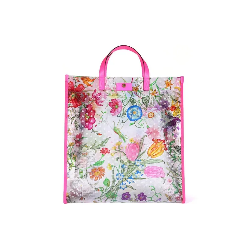 GUCCI PVC Material Patchwork Leather Totes Handbags Large Size Women's Rose Red-0