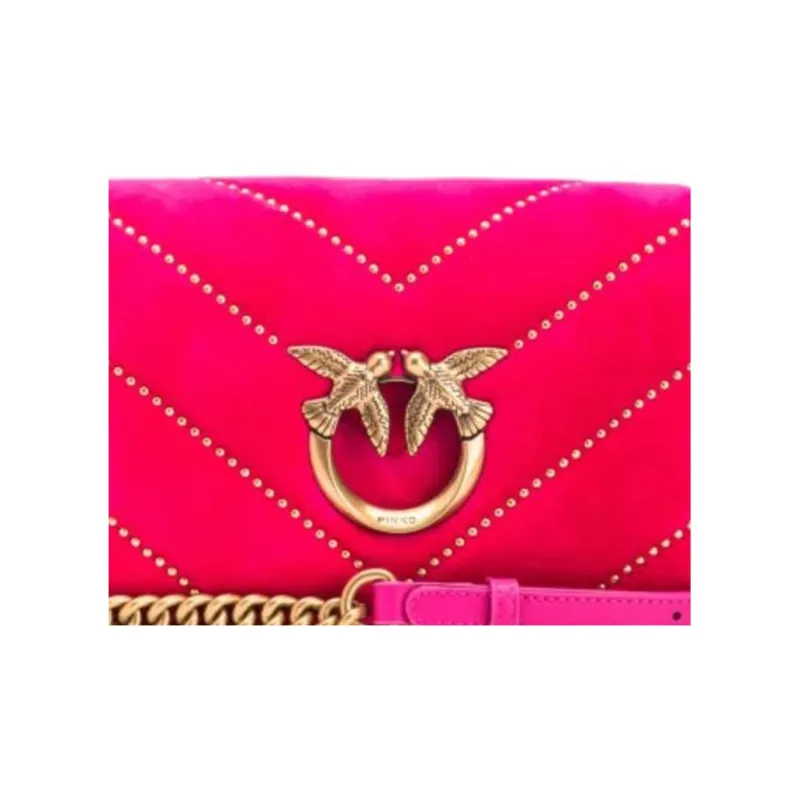 PINKO Velvet One Shoulder Crossbody Clutches Mini Women's Magenta-3
