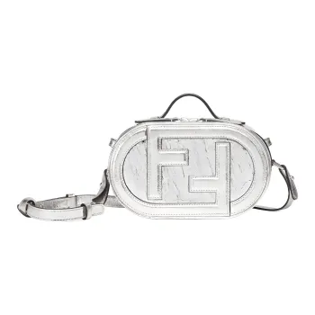 FENDI O'Lock Leather Oval Camera Bag Handbag Shoulder Bag Crossbody Bag Mini Women's Silver