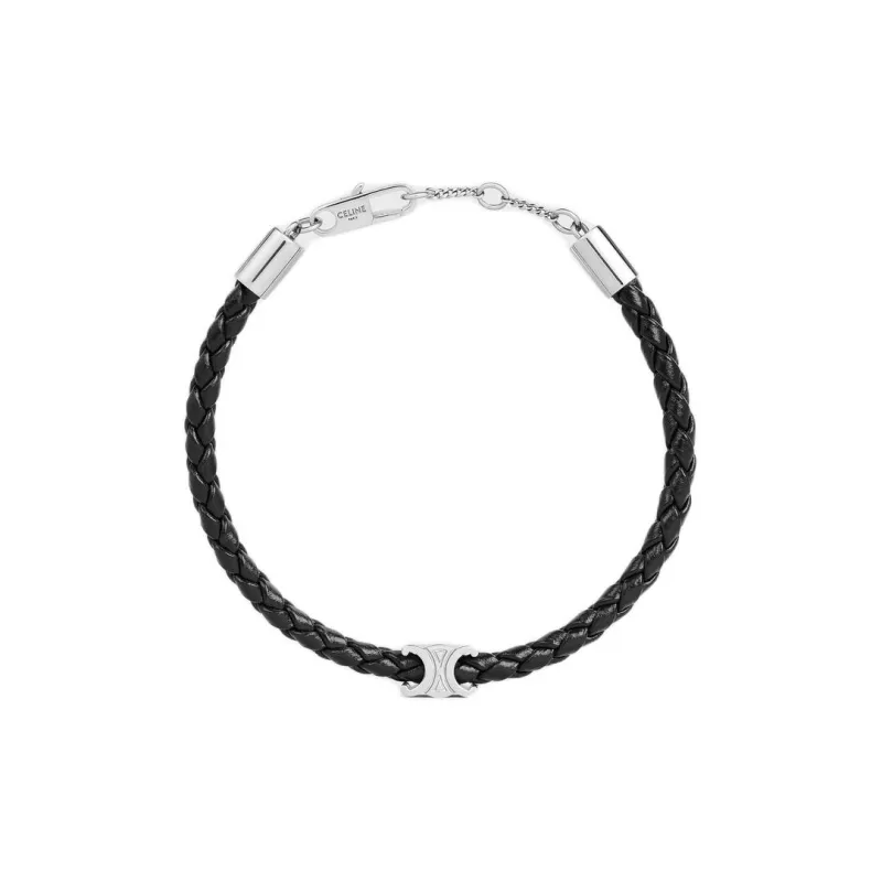 CELINE Brass, Calfskin, Rhodium Plated Bracelets Men's Black-1