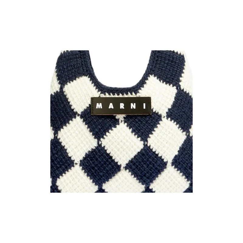MARNI Acrylic Knitted Fabric Basket Bag Handbag Small Size Women's White/Blue-4