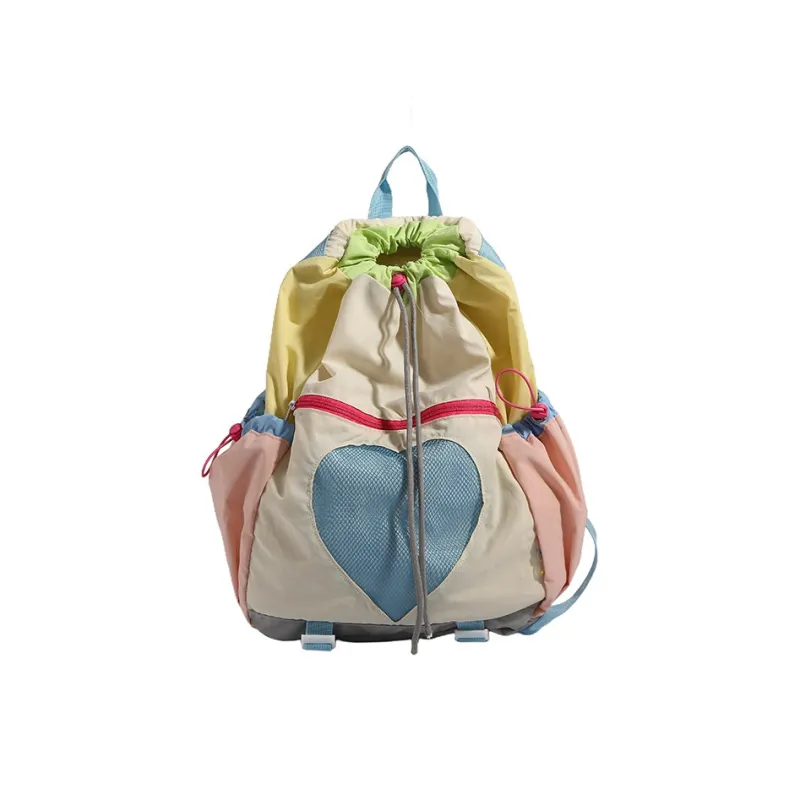 NOMK Nylon Portable Backpack Unisex Yellow/Green/Pink-12