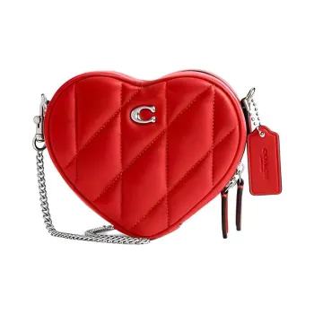 COACH Heart Sheepskin Cow Leather Patchwork One Shoulder Handbag Crossbody Bag Mini Women's Red