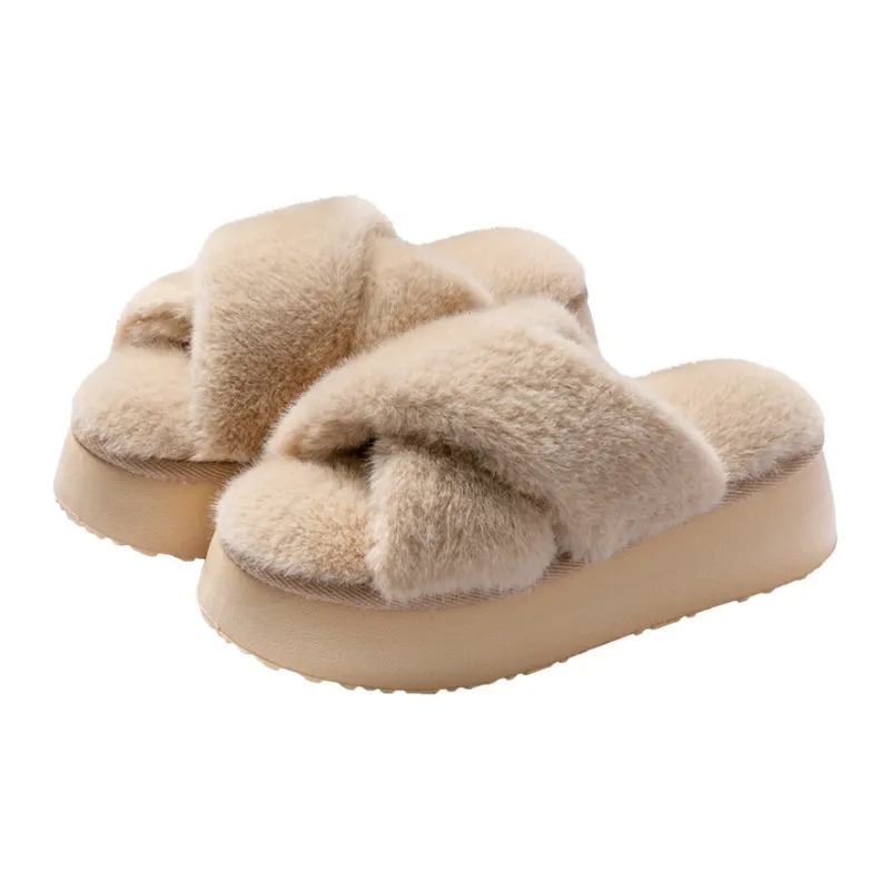 Foot Recreation Winter Home Warm Fashion Crisscross Fleece Slippers Women's Home Slippers-6
