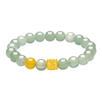 ZHOU LIU FU Beaded Edge Chalcedony Ruyi Festival Pricing Solid Gold Fixed Price Gold Bracelet Women's