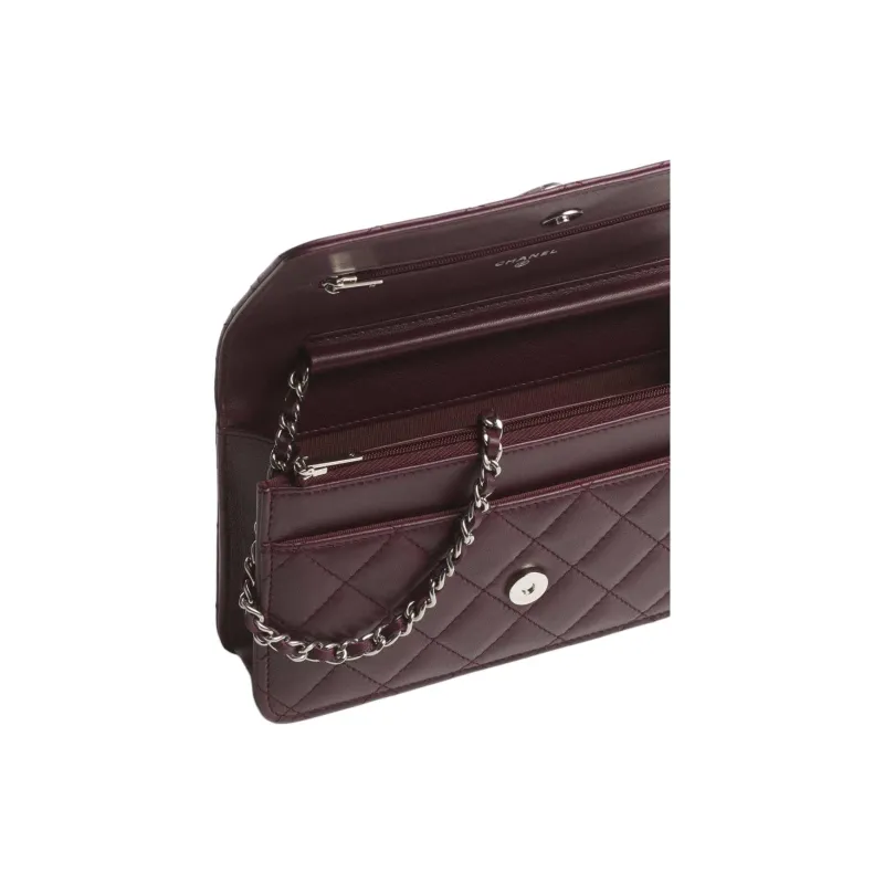 CHANEL Leather Crossbody Bags Women's Dark Red-3