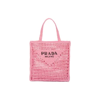 PRADA Raffia Fiber Tote Bag Shopping Bag Shoulder Bag Handbag Women's Petal Pink