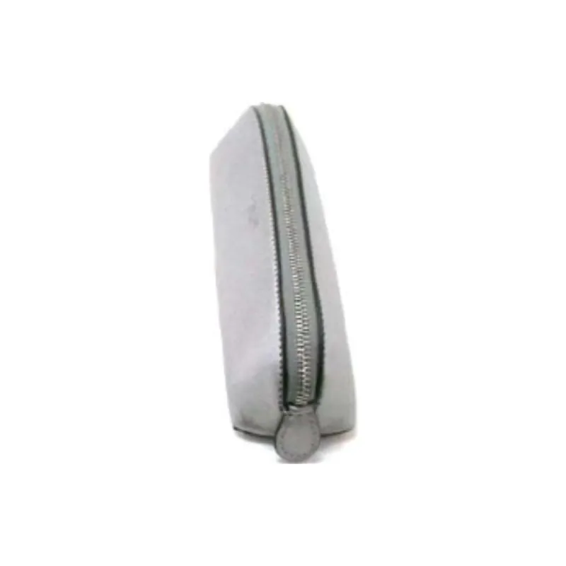 COACH Pencil Case Metal Smooth Leather Pencil Case Storage Bag Small Size Unisex Silver Gray-3