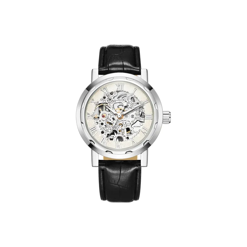 MELSMAO Semi-Automatic Wrist Watch Mechanical Movement Leather Watch Bands Watch Men's Watches Cut-Out Dial-7