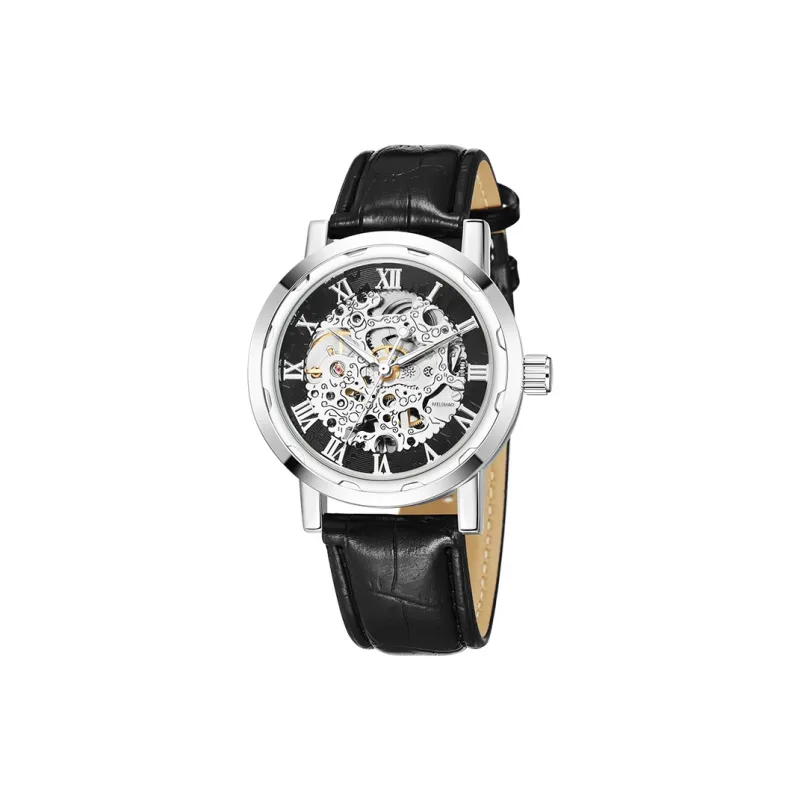MELSMAO Semi-Automatic Wrist Watch Mechanical Movement Leather Watch Bands Watch Men's Watches Cut-Out Dial-2