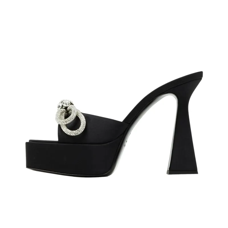 MACH & MACH Double Bow Embellished Satin Platform Mules Women's-0