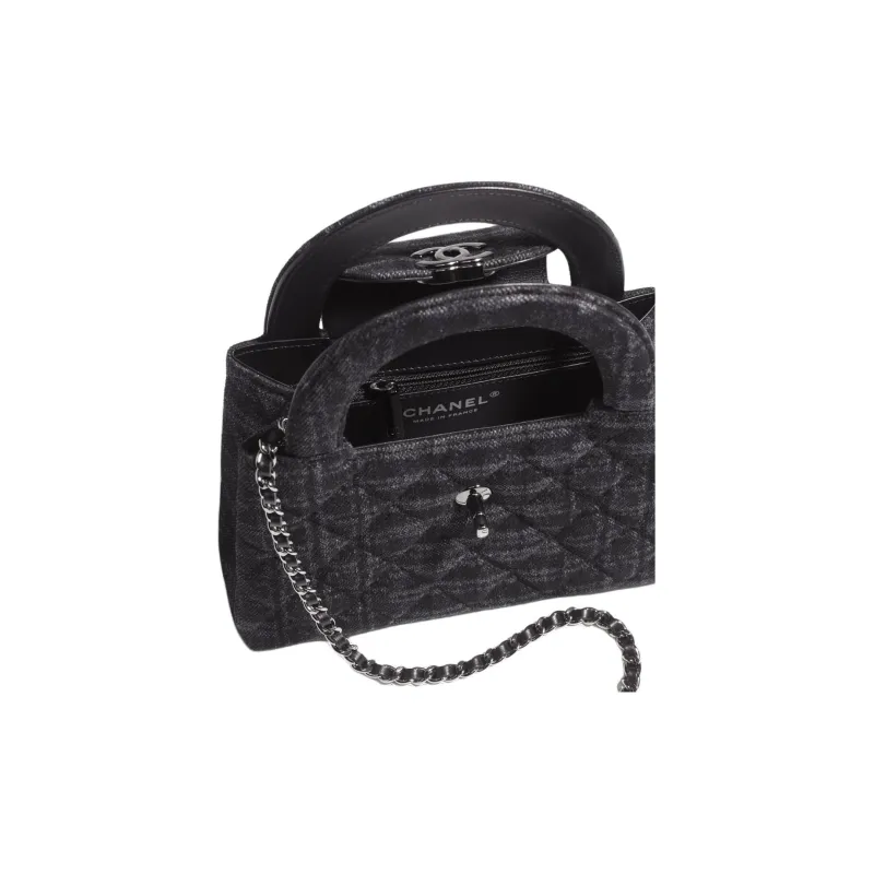 CHANEL Metal, Denim Cloth Shoulder Bag, Crossbody Bag, Handbag Mini Women's Black & Gray-3