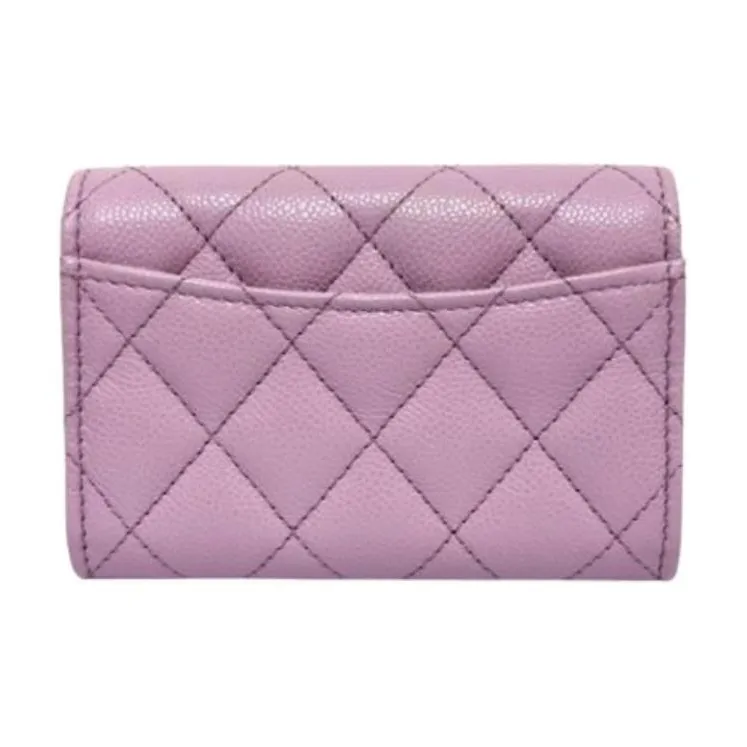 CHANEL Grain Litchi Grain Cow Leather Card Holder Women's Pink-1