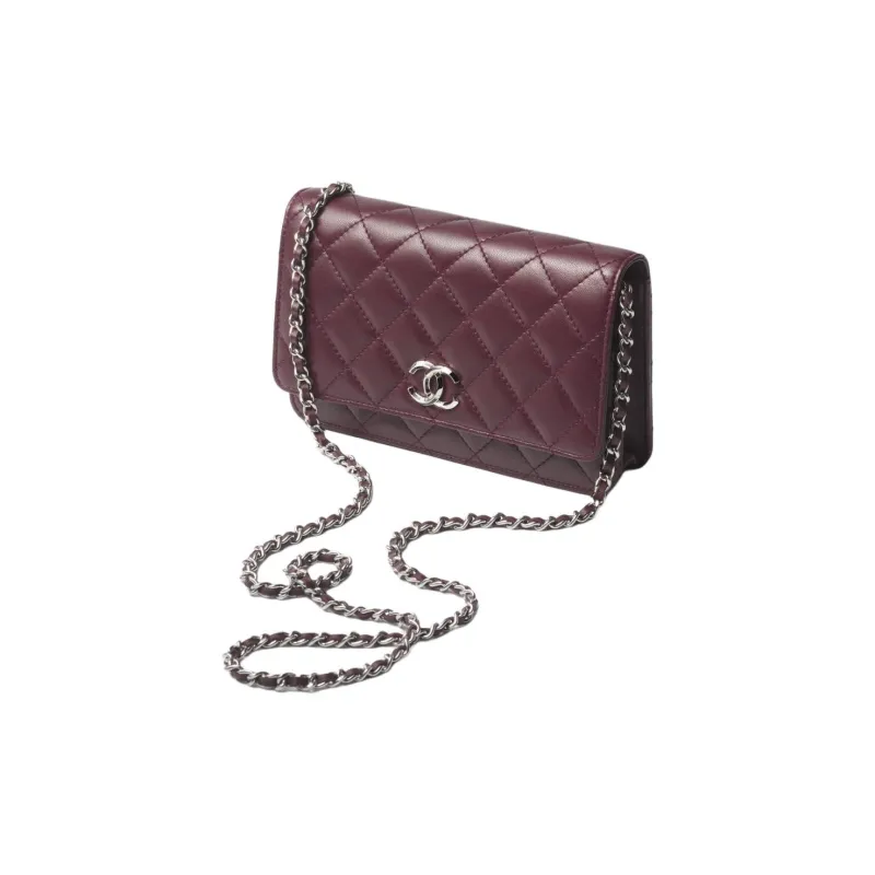 CHANEL Leather Crossbody Bags Women's Dark Red-1
