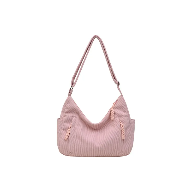 GOX Corduroy Shoulder Bag Regular Women's White/Black/Green/Khaki/Pink-14