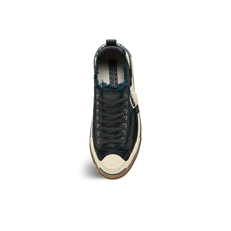 VESSEL Double Side Label V Smile Shoes Height Increasing Slip Resistant Low Top Skateboard Shoes Unisex Black-2
