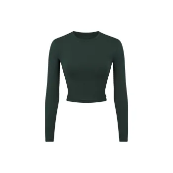 SKIMS FW24 Fake Day Collection SLEEP SUPER CROPPED LONG SLEEVE Pajama Tops Women's SPRUCE/Cloud Pine Color