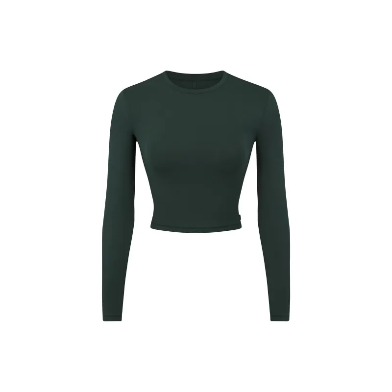 SKIMS FW24 Fake Day Collection SLEEP SUPER CROPPED LONG SLEEVE Pajama Tops Women's SPRUCE/Cloud Pine Color-0