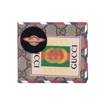 GUCCI Canvas With Leather Wallet Men's Ebony/Multicolor