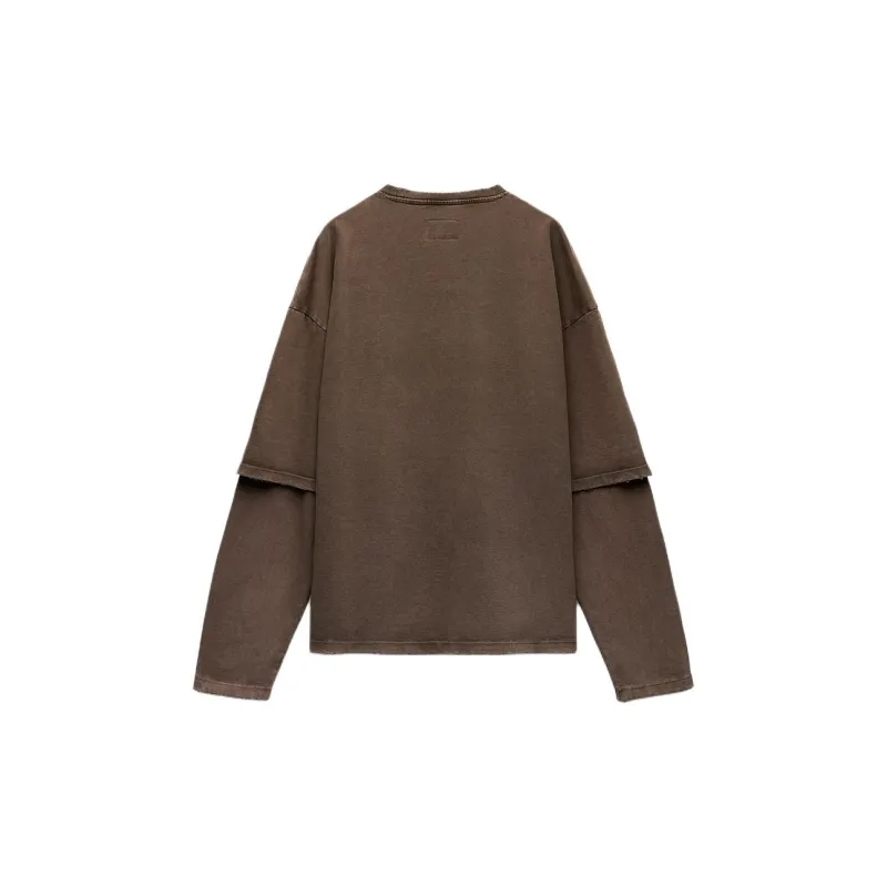 ZARA Drop Shoulder Sleeve T Shirt Women's Brown-1