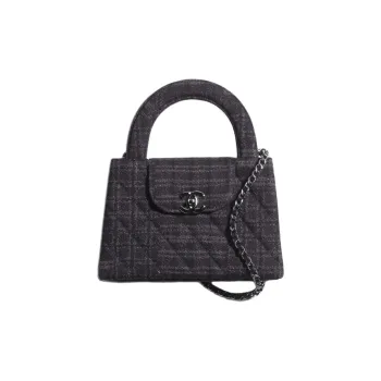CHANEL Metal Denim Fabric Shoulder Bag Crossbody Bag Handbag Mini Women's Black & Gray