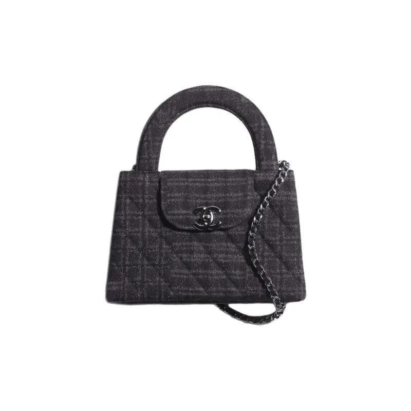 CHANEL Metal, Denim Cloth Shoulder Bag, Crossbody Bag, Handbag Mini Women's Black & Gray-0