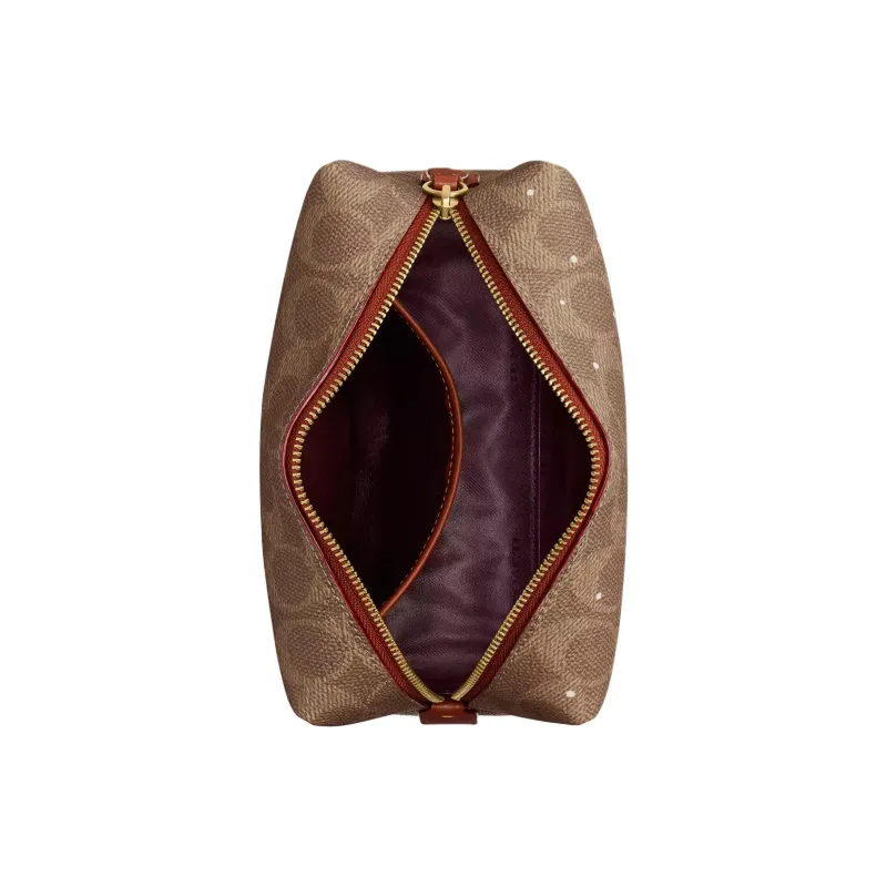 COACH Coated Canvas Storage Bag Small Size Women's Tan With Caramel Accents-1