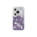 Silver-Floral Rabbit L Dark Purple