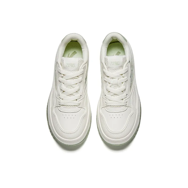 Anta Anti Slip And Wear Resistant Lightweight Height Increasing Low Top Skateboard Shoes Women's White Green-2
