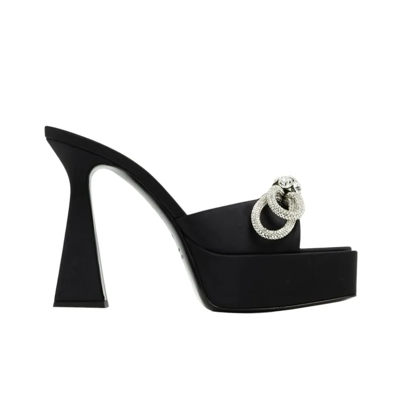 MACH & MACH Double Bow Embellished Satin Platform Mules Women's-1