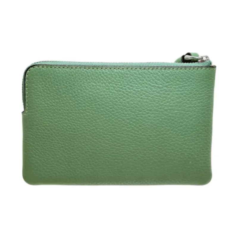 COACH Corner Zip Refined Pebbled Leather Wrist Bag Small Size Women's Silver & Light Green-2