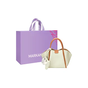 MARKANGARO Microfiber Synthetic Leather Tote Handbag Regular Women's Ecru & Brown \ Lychee Gray & Brown