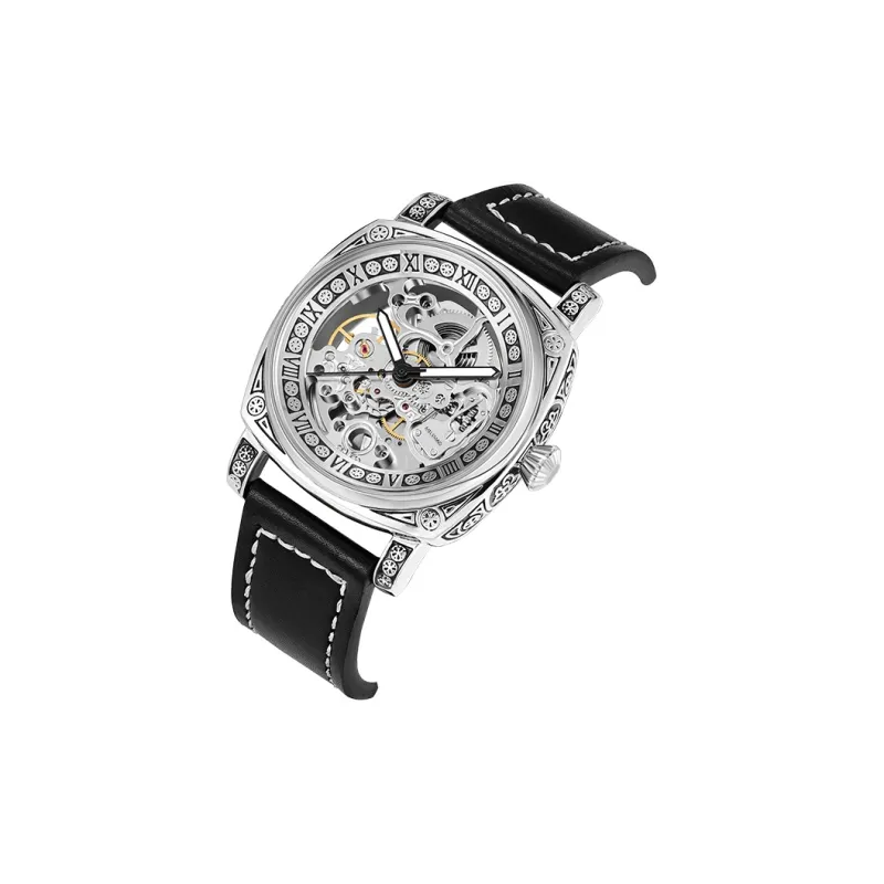 MELSMAO Mechanical Movement Leather Watch Bands Watch Men's Watches Black Dial-2