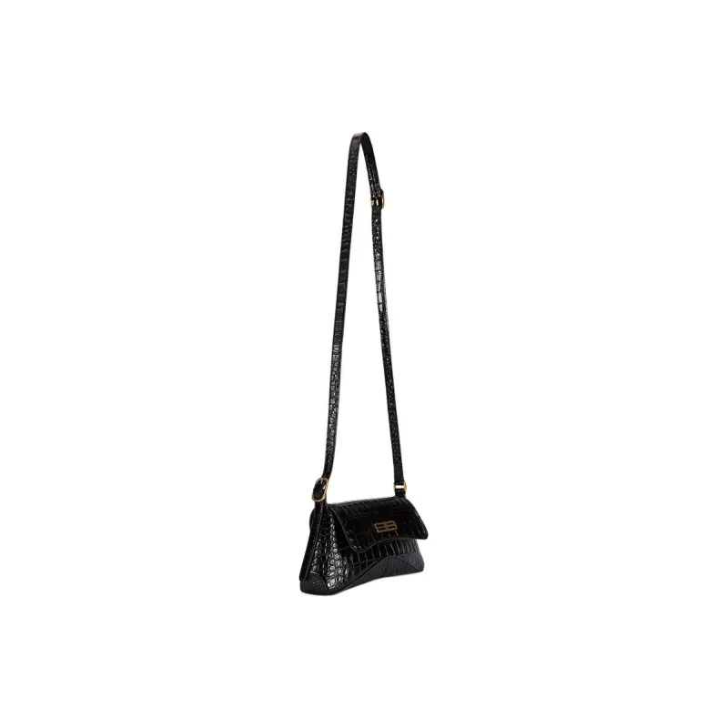 Balenciaga Xx Crocodile Embossed Flap Bag Small Black-3