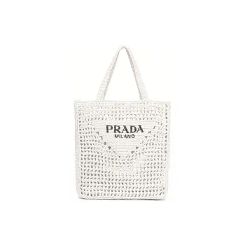 PRADA Raffia Fiber Tote Bag Shopping Bag Shoulder Bag Handbag Women's White