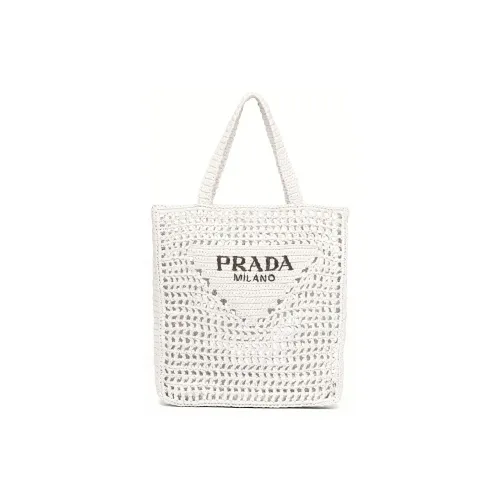 PRADA zipped Fiber Tote Bag Shopping Bag Shoulder Bag Handbag Women's White