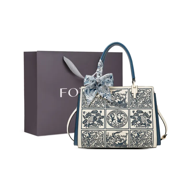 FOXER Cow Leather Versatile Shoulder Bag Handbag Women's Apricot/Burgundy/Blue-9