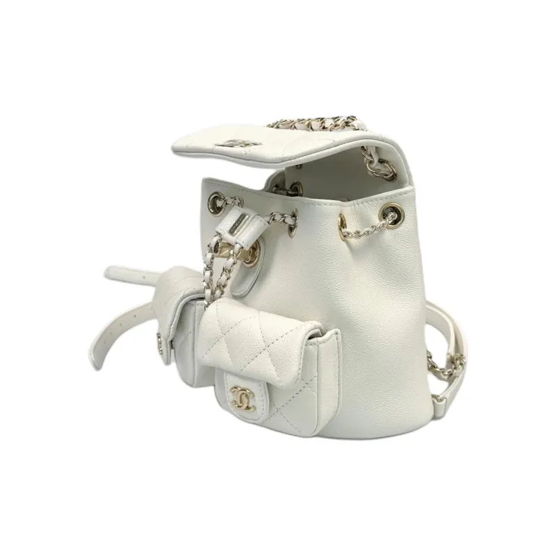 CHANEL Duma 24A Calfskin Small Backpack Women's White-1