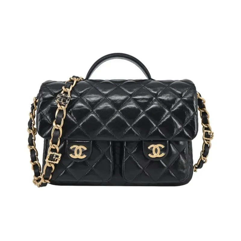 CHANEL Sheepskin Crossbody One Shoulder Handbag Women's Black-0