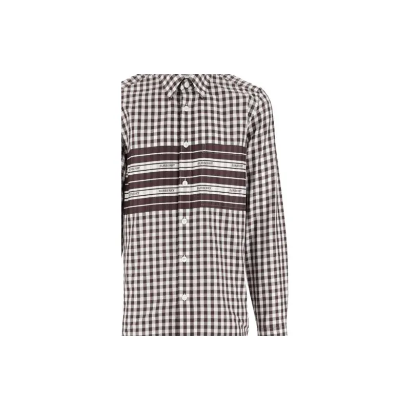 Burberry FW23 Mens Letter Stripe Check Print Single-Breasted Casual Shirt Brown-3