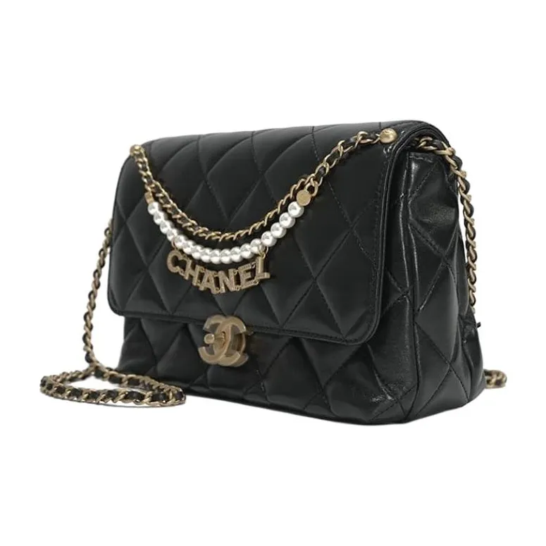 CHANEL Classic Flap CF Shiny Lambskin Shoulder Bag Crossbody Bag Mini Women's Black-1