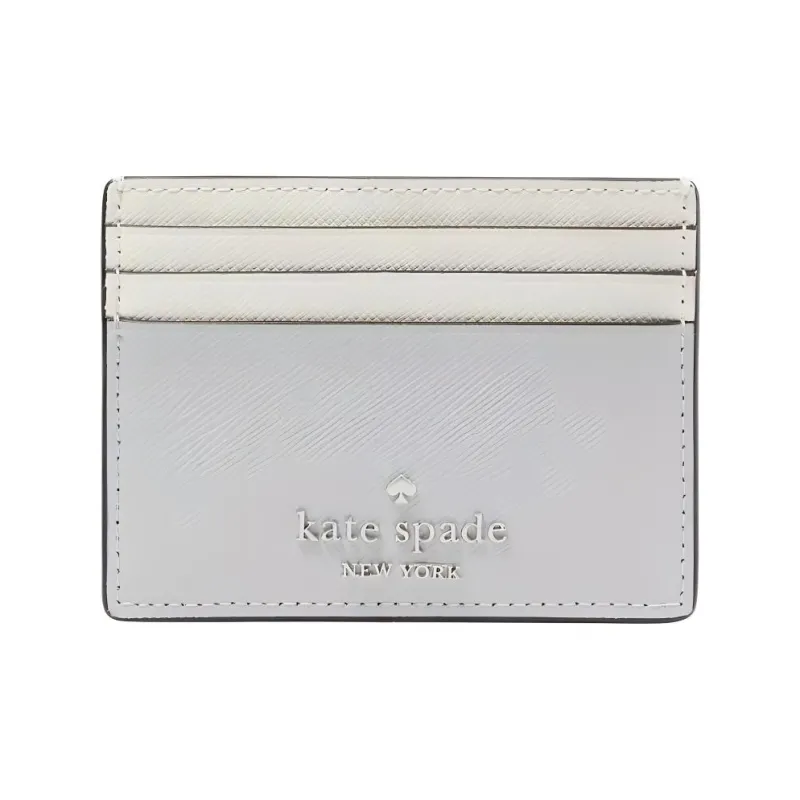 Kate Spade Saffiano Leather Card Holder Small Size Women's Platinum & Gray-0