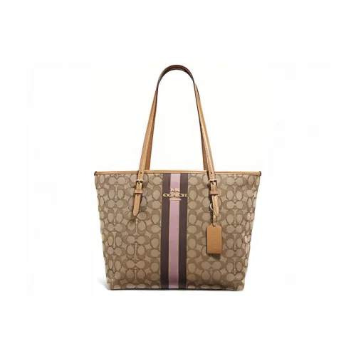 COACH Zip Top Mulberry tote Jacquard Fabric With Plein Mulberry tote Bag Crossbody Bag Shoulder Bag Women's Khaki