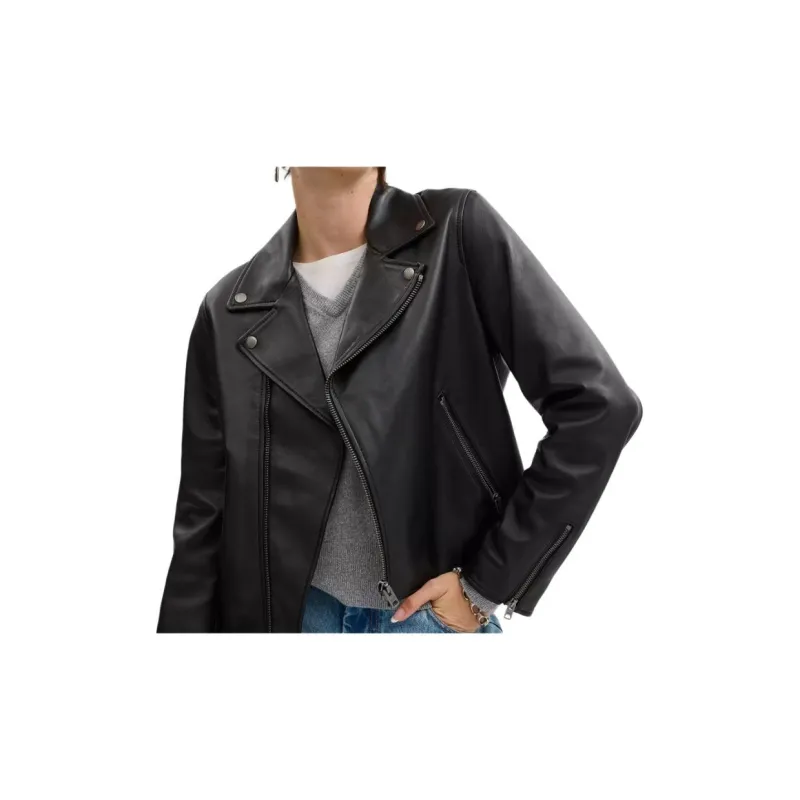 COACH Leather Jacket Women's Black-3