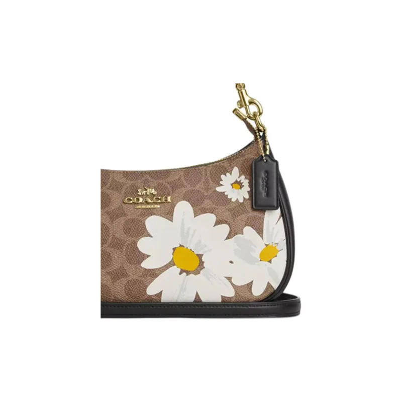 COACH Teri Coated Canvas Handbag Shoulder Bag Medium Size Women's Tan & Gold & Multicolor-3