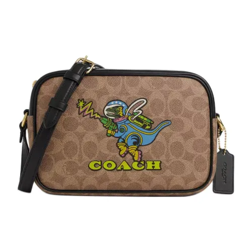 COACH Coated Canvas Camera Bag, Shoulder Bag, Crossbody Bag Medium Size Women's Tan Multicolor