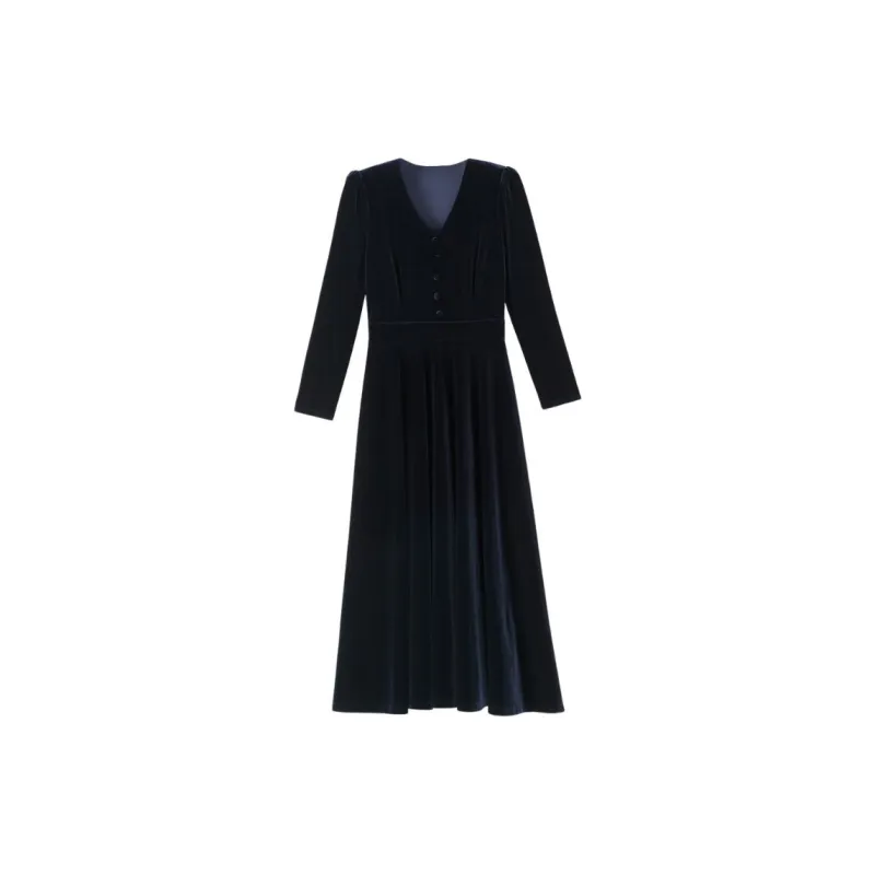 Late White Long Sleeved Dresses Women's Royal Blue-0