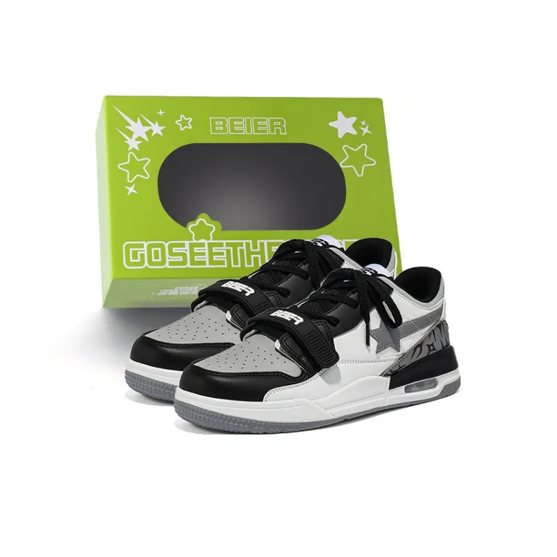 BEIER Stars Collection Couple Versatile Height Increasing Slip-Resistant Low-Top Skateboard Shoes Unisex-44