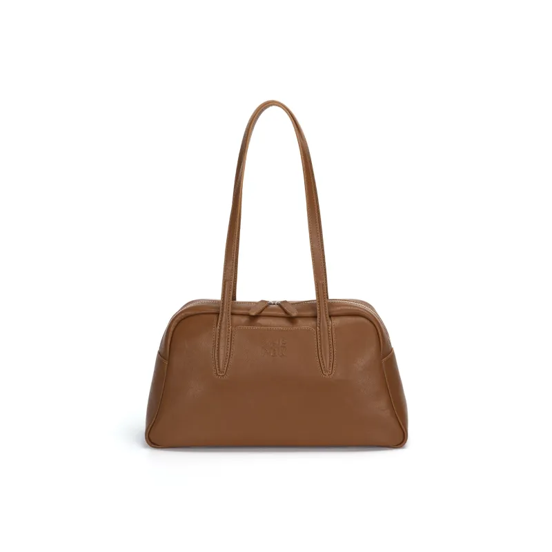 SHEPOK Vegetable Tanned Top Grain Cow Leather Bowling Bag Shoulder Bag Unisex Multicolor-5