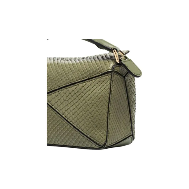 LOEWE Puzzle Snake Skin Shoulder Bag Crossbody Bag Handbag Mini Women's Green-3